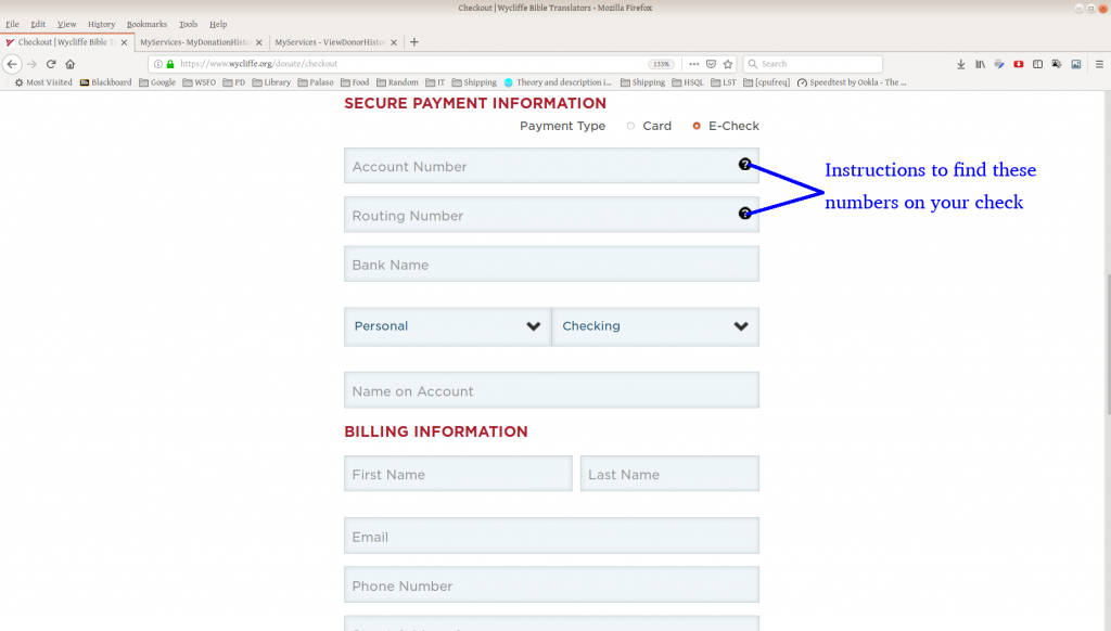 add routing and account info